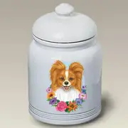 Papillon Red & White Treat Jar