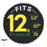 Trampoline Jumping Mat Fit For 12FT Trampoline Frame 72 v-rings 5.5" Springs