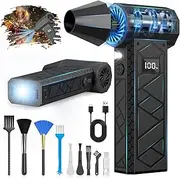 Compressed Air Blower, 2025 New LCD Screen Model 180000RPM Mini Electric Blower Dust Collector Level 4 Wind Speed (10000mAh) with Outdoor Camping Flashlight - Black