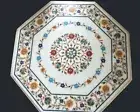 Octagon Marble Coffee Table Top Gemstone Inlay Work Corner Table with Royal Look
