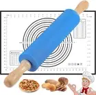 Rolling Pin Kit Silicone Dough Mat W/Scale Thickened NonStick Kneading Pad NEW