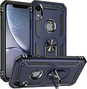 Cavor for iPhone XR Case (6.1") TPU Case PC Bumper 360° Rotation Ring Holder Kickstand Back Cover [Work with Magnetic Car Mount] Shockproof Protective Cover-Navy Blue