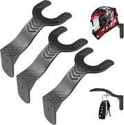 Pack of 3 Helmet Wall Mount with Hooks, Bicycle Helmet Mount Wall, Motorcycle Helmet Holder Wall, for Hanging Keys and Motorcycle Helmet (Black)