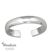 TJS 925 Sterling Silver Toe Ring Simple Plain Band Rhodium Plated Adjustable