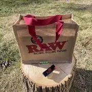 NEW RAW Rolling Papers Burlap Carry all Tote Bag + RAW phoenix Lighter