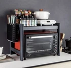 Kitchen Storage Rack With Knife Holder Microwave Adjustable Shelf Black