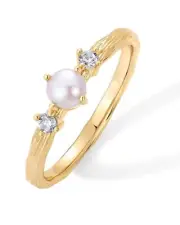 PAVOI 14K Gold Plated Pearl Hammered Ring for Women | Dainty Elegant Stackabl...