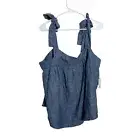 ANA A New Approach Blouse Women's 0X Blue Tank Top Shirt Tie Linen Rayon NWT
