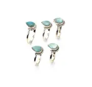 WHOLESALE 5PC 925 SOLID STERLING SILVER BLUE LARIMAR RING LOT b181