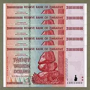 Zimbabwe 20 Trillion Dollars x 5 pcs AA 2008 P89 Consecutive UNC Currency Bills