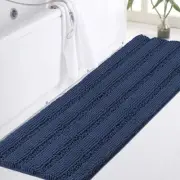Turquoize Plush Chenille Bathroom Rugs Extra Long 47" x 17", Navy