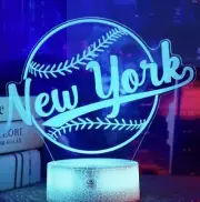New York Baseball Yankees / Mets Night Light, 3D Illusion Lamp With Remote