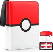 Card Binder 4 Pocket, Trading Card Holder Fits 400 Cards with 50 Removable Sleeves, Portable Collection Card Ablum, Game Card Case Book with Zipper for Gift