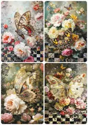 Reba Rose Creations, Rice Paper, Decoupage, Butterflies, Pink, Roses, Squares, S