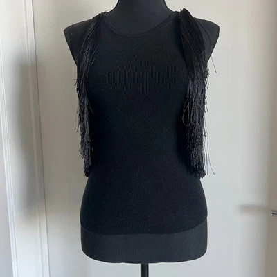J Crew Cashmere Fringe Trim Sweater Tank Top XS Black