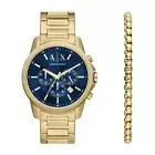Mens Wristwatch + Bracelet ARMANI EXCHANGE BANKS AX7151SET Chrono Steel Golden