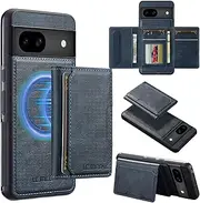 [GoshukunTech] for Google Pixel 7 5G Wallet Case with Card Holder,for Pixel 7 Magnetic Case[Detachable Card Pocket] Leather Flip Cover[Support Magsafe or Wireless Charging]-Navy Blue