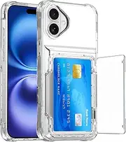 for iPhone 16 Case with Card Holder (Store 4 Cards) Clear Wallet Case Anti-Yellow Anti-Scratch Heavy Duty Protective Shockproof Hidden Card Slot Phone Cover Case for iPhone 16,Clear