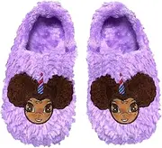[YOUnicorn Kidz] Afro Puff Unicorn Princess Purple Plush Slipper - Light Brown with Brown Hair