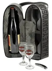 Harley-Davidson Repeat Engine Pattern Wine Bottle Hard-Sided Case Tote Set