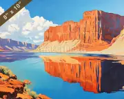 Glen Canyon lake with red rock cliffs oil painting 8x10 Print