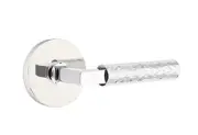 Emtek Select Passage, Disk Rosette, L-Square Stem, Hammered Handle US26 RH