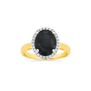 9ct Gold Black Sapphire & .15ct Diamond Ring in Black