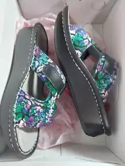 Alegria Peggy Sandal Hibiscus Floral Green Purple Comfy Slide PG Lite Sz 6 EU 36