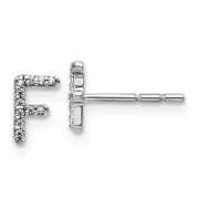 14k White Gold Real Diamond Initial F Earrings