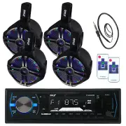 4 Pyle LED Marine 6.5" Wake Board Speakers, USB Bluetooth Pyle AUX Radio,Antenna