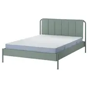 TÄLLÅSEN upholstered bed frame with mattress, Kulsta grey-green/Valevåg extra firm, Queen
