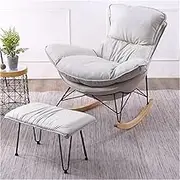 VERYMUSH Single Recliner Chair Sofa Chair Glider Chair,Rocking Chairs W/Ottoman,Upholstered Lounge Chair Living Room,Wooden Base for Balcony Relax(Light Gray)