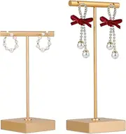 GemeShou 2pcs metal earring holder, Gold T bar earring display stand, mini hangers for earrings Jewelry Photography, earring storage organizer【Gold-Square Base 2pcs】