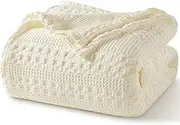 PHF 100% Cotton Waffle Weave Blanket Queen Size, Soft Lightweight Breathable Cozy Blankets for Bed, Luxury Aesthetic Woven Bedding for Home Decor, 90"x90", Cannoli Cream
