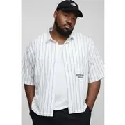 Mens White Plus Oversized Boxy Monte Carlo Embroidered Stripe Shirt
