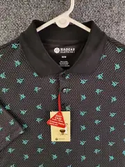 NWT Haggar Medium Short Sleeve Black Teal Swordfish Print Polo Shirt Stretchy