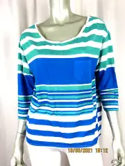 AMERICAN EAGLE OUTFITTERS SZ L NWT Poly/Rayon Green Blue Stripe Top Blouse Shirt