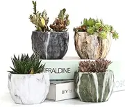 Sun-E SE Modern Style Marbling Ceramic Flower Pot Succulent/Cactus Planter Pots Container Bonsai Planters with Hole 3.35 Inch Gift Idea(4 in Set) Plants Not Included