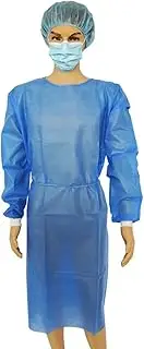 10 Pack Disposable Protection Gowns, Adult Universal Isolation Non-Woven Aprons, Blue Protective with Long Sleeves, Neck and Waist Ties for Non-sterile Examinations, Disposable Lab and Visitor Coat