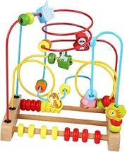 JUMPLAWN Colorful Wooden Bead Maze Activity for Interactive Math Cognition Shape Sorting Develops Cognitive Skills Hand Eye Coordination for Early Education Parent