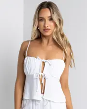 [Mooloola] Mooloola Women's Zelm Dallis Tie Front Top in White Size 8 8 White
