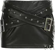 [STKARCV] Darkly Metal Style Black Mini Women Slim Fit Cross Waistband Straight Skirts