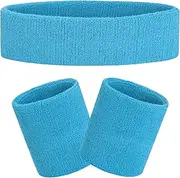 FACATH Sweatbands Set, Headband and Wrist Sweatbands Cotton Sweat Band for Athletic Men and Women, Sports Headbands for Fitness Yoga Running
