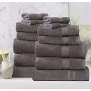 14pc Renee Taylor Stella Bath Towel/Mat Set Soft Bamboo Cotton 650 GSM Charcoal