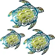 Set of 3 Metal Sea Turtle Beach Theme Home Decor Wall Art Decorations Plaque Sculpture Hanging for Indoor Outdoor Bathroom Garden