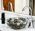 15" Round Agate Stone Bathroom Vanity Sink With Smooth Surface For Bath Decors
