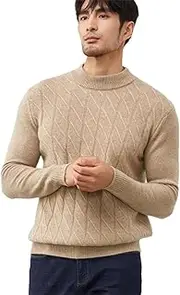 [Zadaos] Men's 100% Solid Goat Cashmere Sweater Winter Pullovers Knit Thick Tops Warm Jacket Khaki XXL
