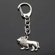 Lion Pendant Clip On Bag Keychain Key Ring Chain Zoo Animal - Silver Color