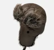 Wild Wear Men's Trapper Hat Brown OSFM Quilted Lining Vegan Fur Ear Flaps NWT