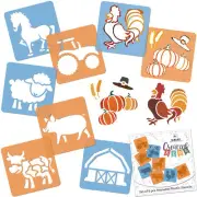 8 pcs Drawing Stencils for Kids 15x15cm FARM ANIMALS / Reusable Washable Plastic